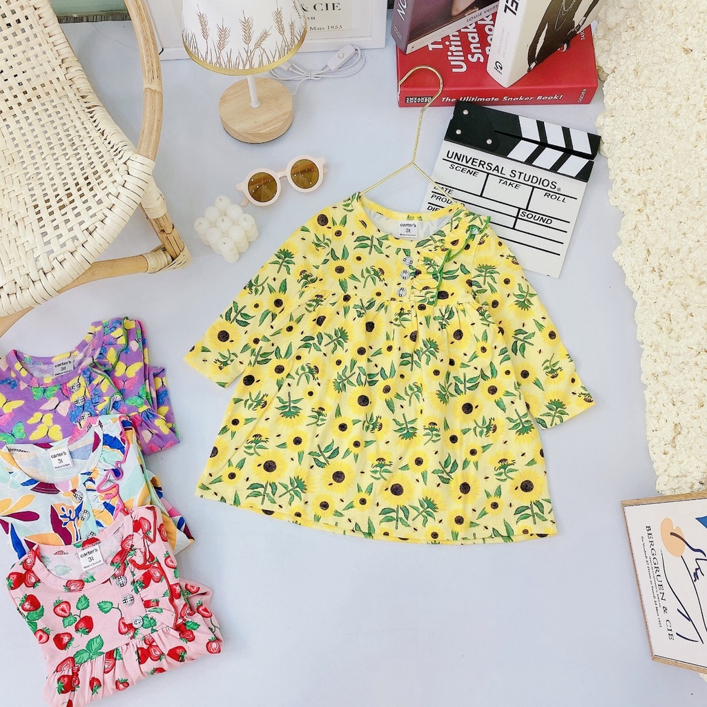 Váy đầm dài tay mặc thu đông chất cotton xuất dư Gymkids BB angel  xinh xắn cho bé gái