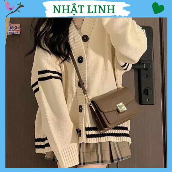 Áo cardigan chất len dày dặn dáng dài phối sọc đen ngang phong cách tiểu thư NHẬT LINH -A111