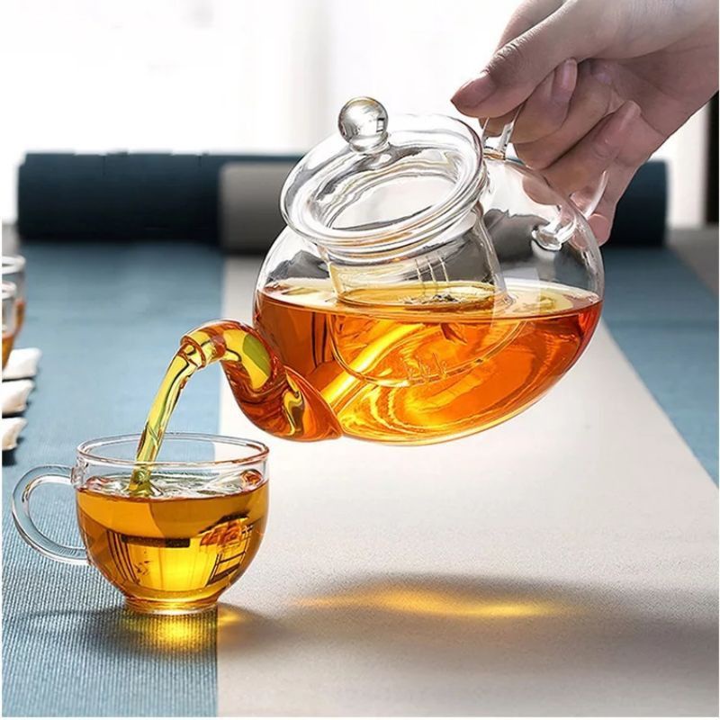 Bình, Ấm Chén Thủy Tinh Lõi Lọc Pha Trà Chịu Nhiệt có Quai 600ML