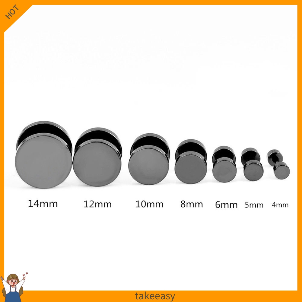 Khuyên tai màu đen bằng thép không gỉ kiểu dáng tròn 3mm - 14mm phong cách punk thời trang cho nam