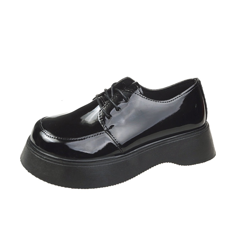 Giày Da Đế Dày Buộc Dây Kiểu Anh Thiết Kế Trẻ Trung Cho Nữ