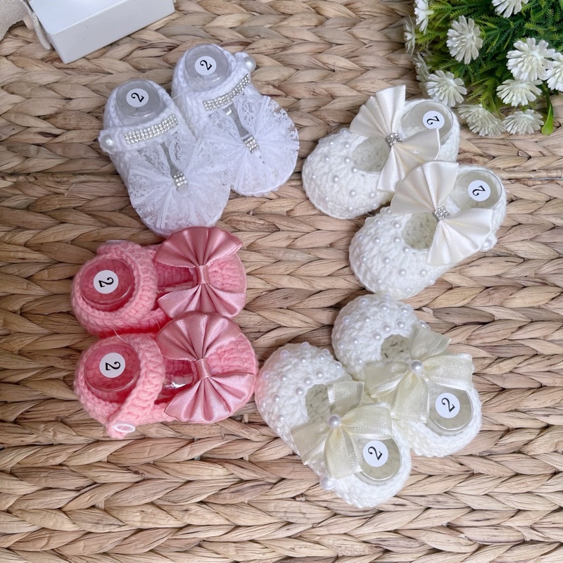 Giày búp bê len đan handmade đính nơ cho bé gái - Riokids G1