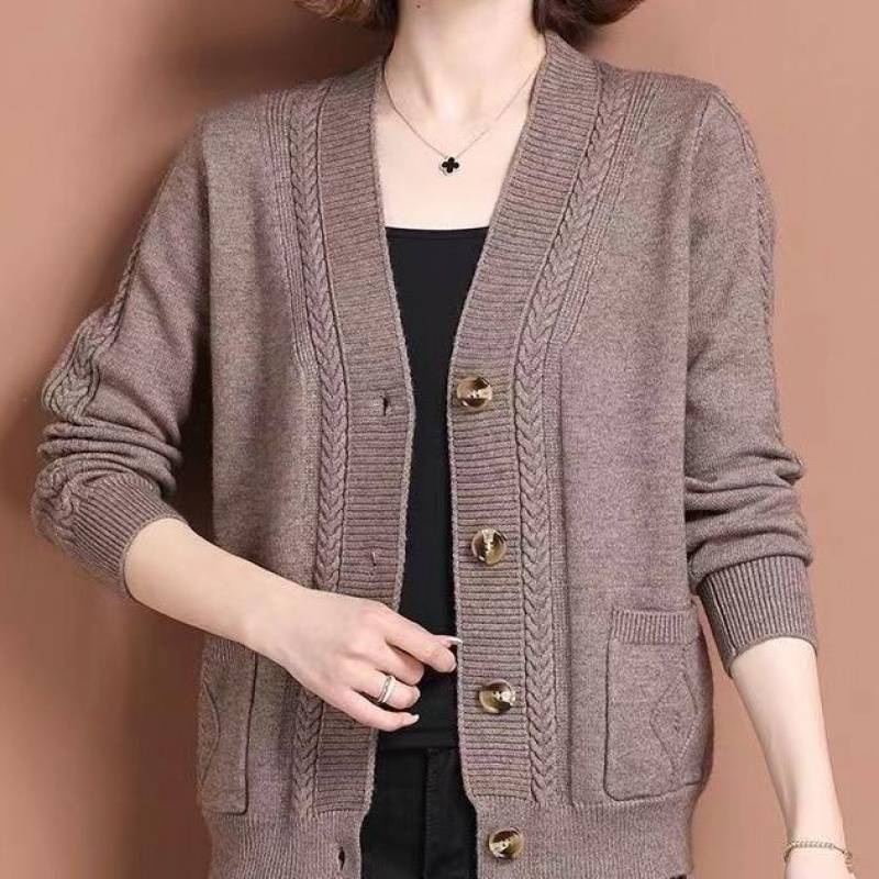 Áo Khoác Cardigan Dệt Kim Dáng Ngắn Thời Trang Xuân Thu 2022 Mới Cho Phụ Nữ Trung Niên