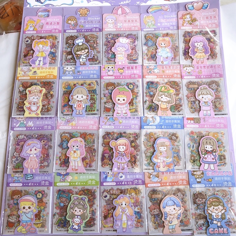 Sỉ vỉ 20 túi dán sticker nhựa hình cô gái đáng yêu