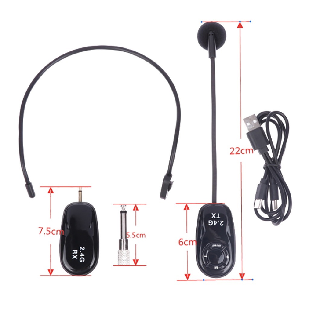 Micro Không Dây Quàng Tai/ Kẹp Áo UHF 2.4G  trợ giảng cho giáo viên, cắm loa kéo, loa trợ giảng, loa có cổng MIC, âm ly