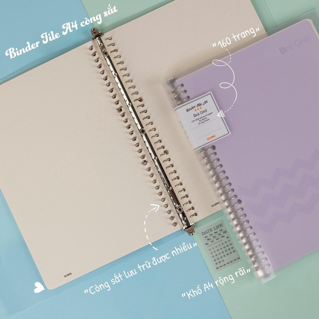 Sổ còng Klong A4 giấy caro/ dot gird/ kẻ ngang tùy chọn - ruột giấy refill binder Klong nhiều loại- 