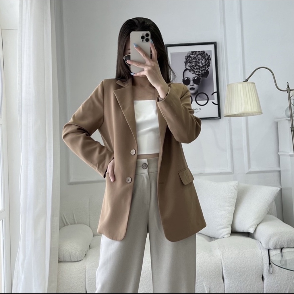 Áo vest - blazer dáng suông dài tay cúc dừa H166