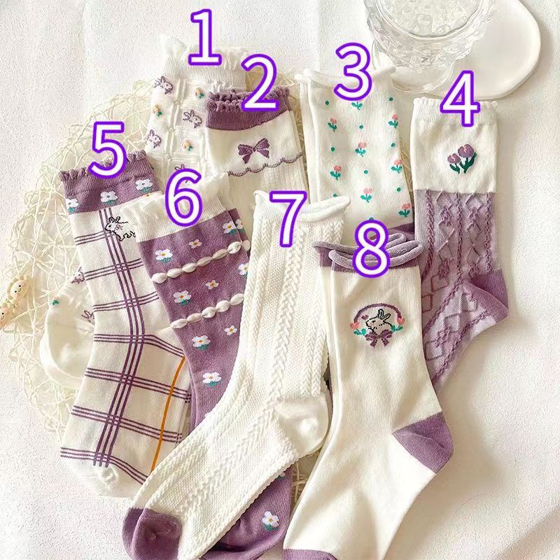 Đôi Vớ Cổ Cao Phối Ren Màu Tím Phong Cách lolita Dành Cho Nữ