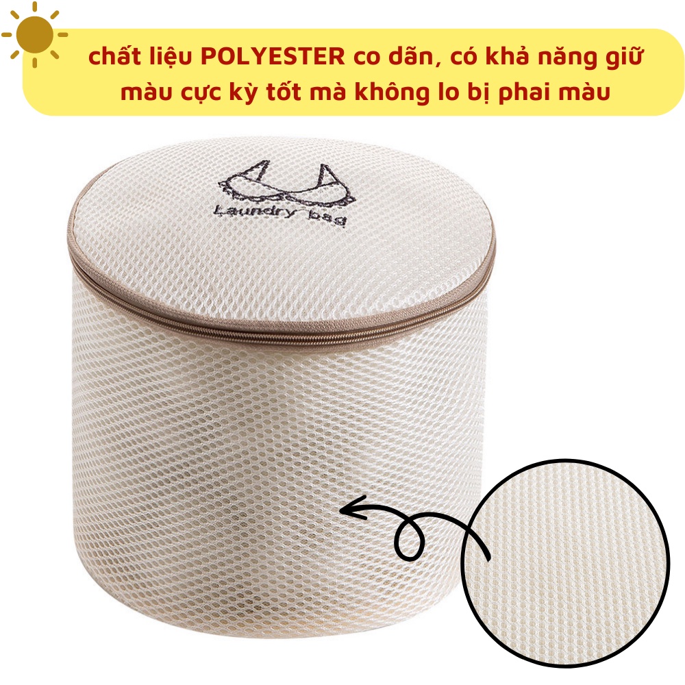 Túi lưới tròn giặt đồ áo lót bra tất chân giữ form áo lót 3 lớp polyester co giãn cao cấp bảo vệ đồ lót bền đẹp