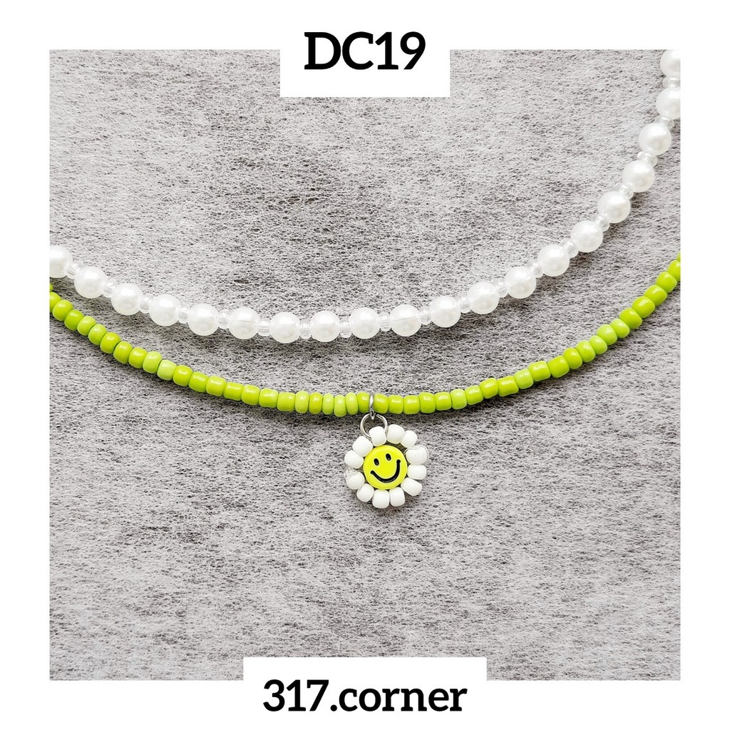 Vòng cổ / Dây chuyền 2 tầng / 2 lớp hạt cườm + hạt trai + hoa mặt cười - DC19 - 317.corner