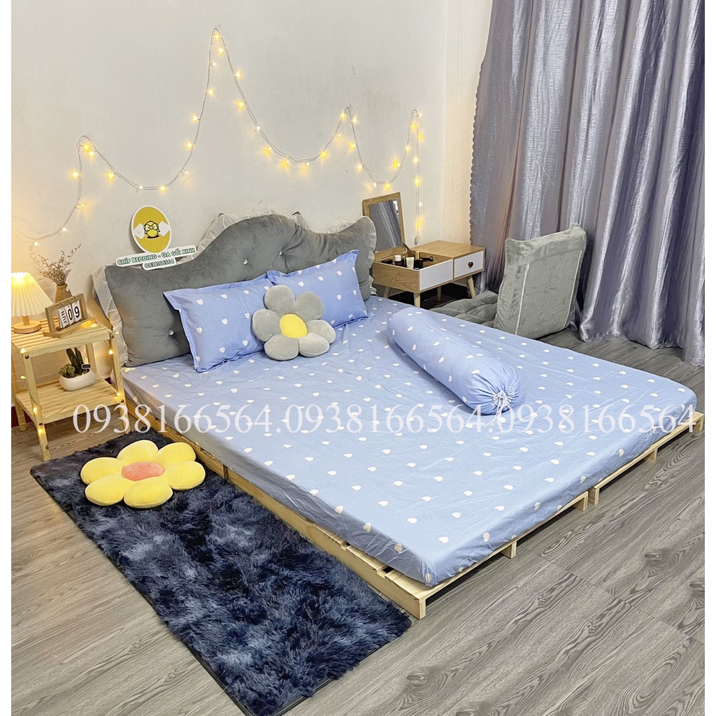 TRỌN BỘ COTTON POLY 5 MÓN CHĂN PHAO DÀY DẶN HÀNG VN TIM TRẮNG XANH - ĐỦ KÍCH THƯỚC