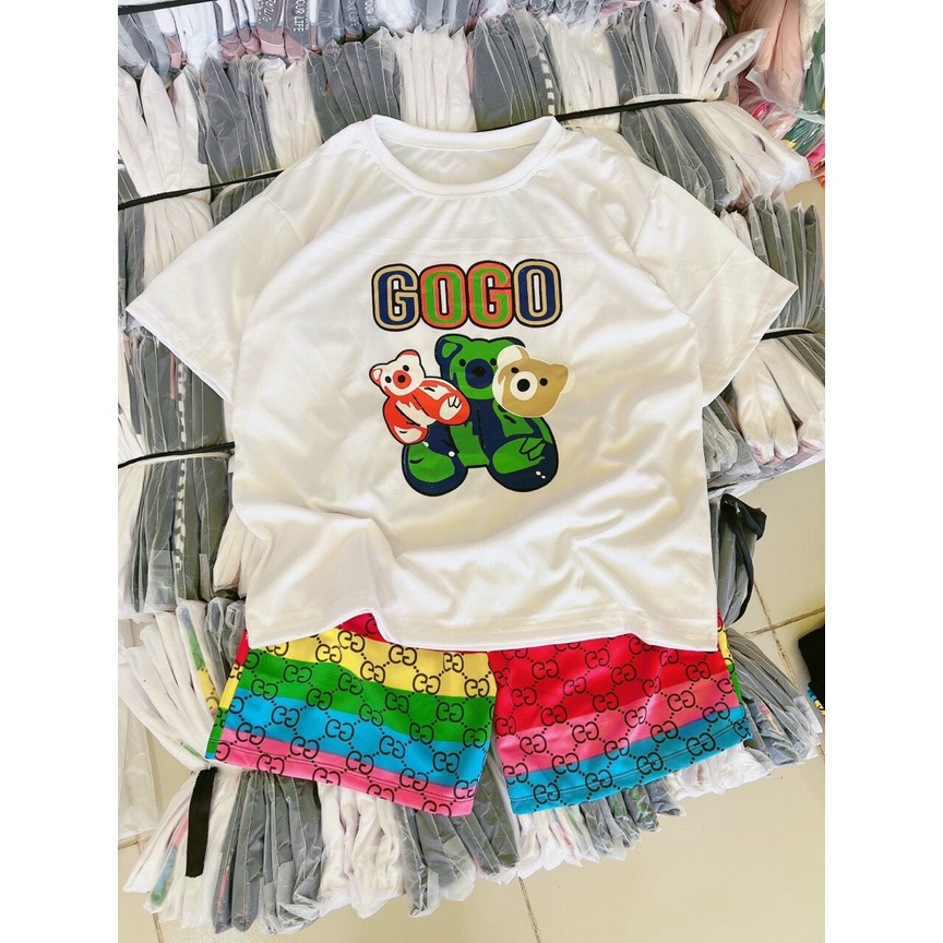 [11.11 Sale Freeship] Set bộ đùi thời trang nữ,set bộ áo thun in chữ hình gấu tay ngắn kèm quần đùi nhiều màu in họatiết