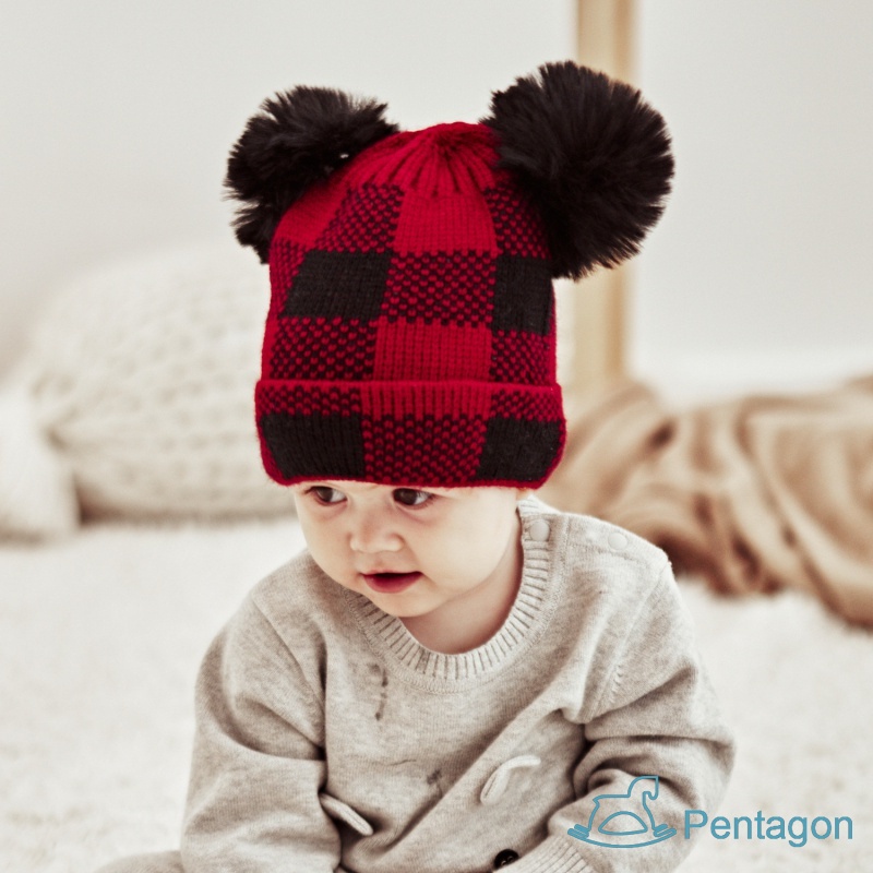 Mũ Len Giữ Ấm Mùa Đông Họa Tiết Sọc Caro Một Kích Thước Phù Hợp Cho Mẹ Và Bé