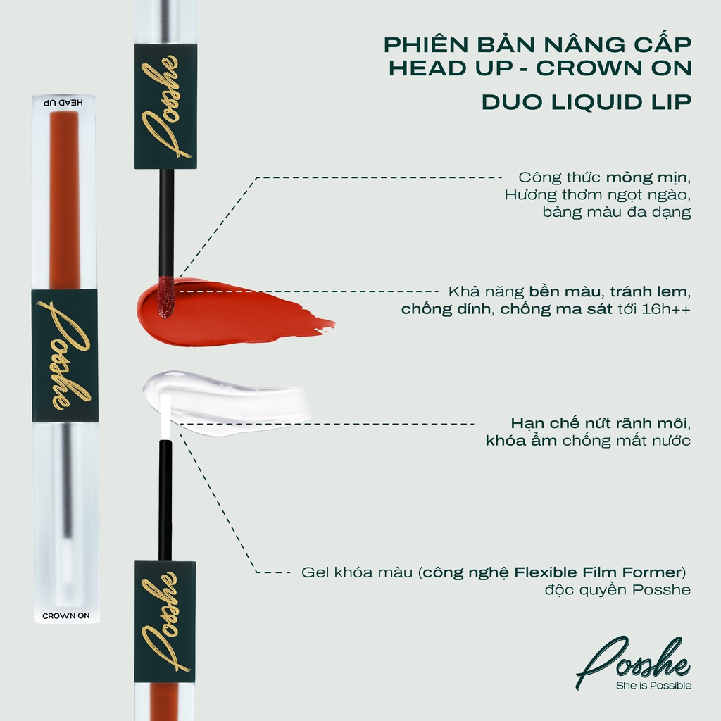 COMBO Kem Má Hồng Posshe 10ml + Sáp Dưỡng Và Tẩy Trang Môi 2in1 Posshe 3g Chính Hãng