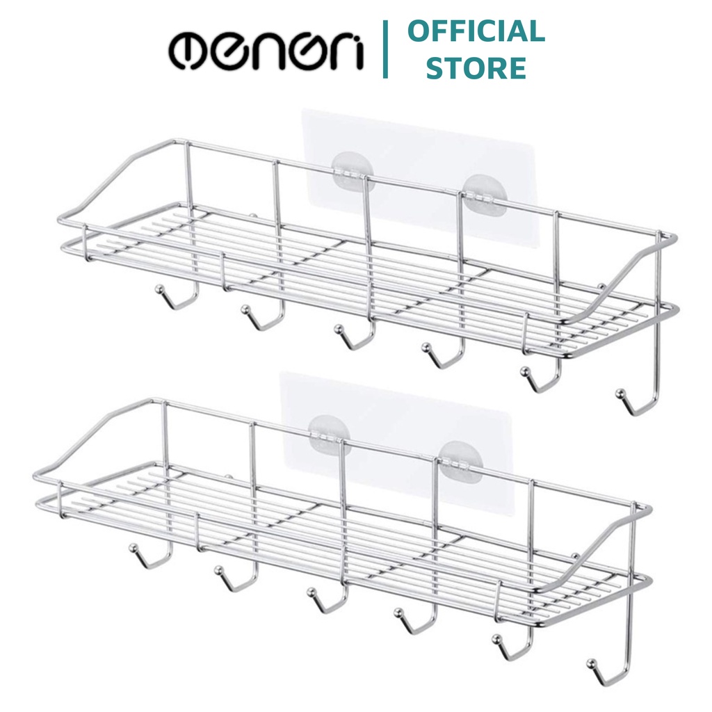 Kệ Nhà Tắm Kệ Inox Hình Chữ Nhật OENEN Kèm Giá Treo Khăn Và Móc Treo Đồ Thông Minh Oenon