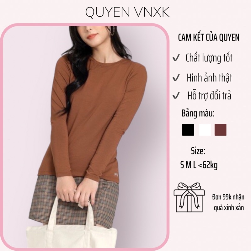 Áo thu đông nữ dài tay vnxk, kiểu trơn basic, chất cotton bozip dày dặn, giữ nhiệt co giãn thoải mái