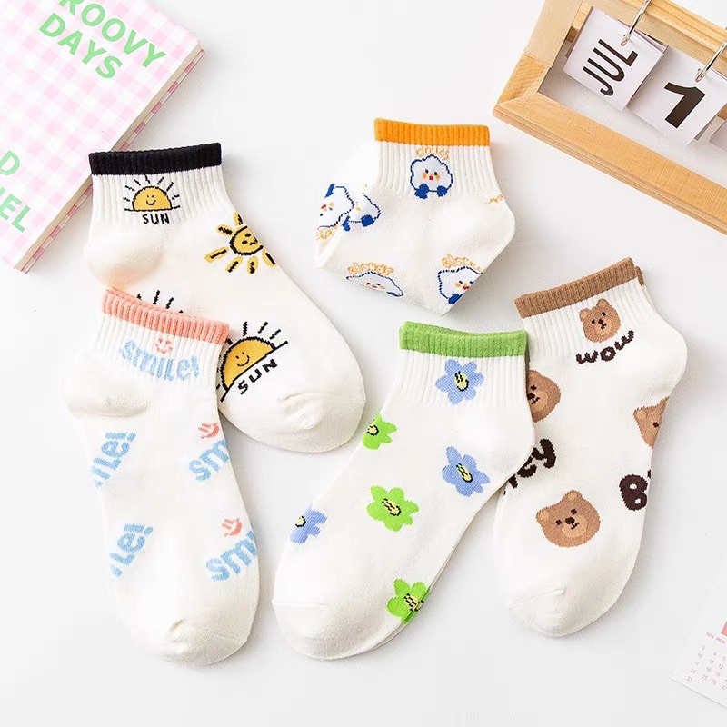 Set 10 Đôi Tất  cổ ngắn Smile, vớ nữ chất vải cotton co giãn bốn chiều thoáng khí tt6