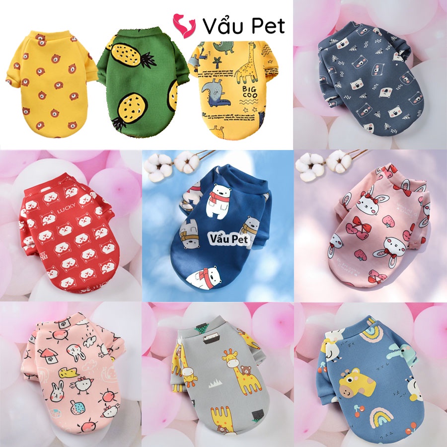 Áo cho chó mèo Nỉ họa tiết ngộ nghĩnh mùa đông - Quần áo cho chó poodle, con, lớn, mèo, thú cưng Vẩu Pet Shop