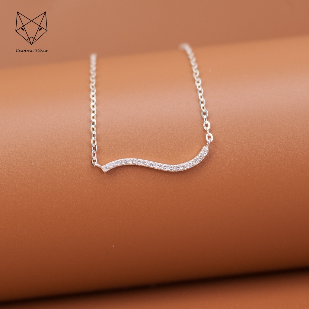 Dây Chuyền Bạc Ta Cao Cấp CaoBac Silver Thiết Kế Kiểu Dáng Sóng Đính Đá Lấp Lánh Độc Lạ Bắt Mắt Làm Quà Cho Bạn Nữ