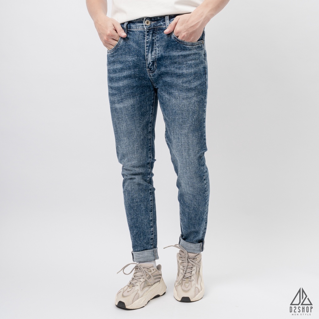 Quần jean nam D2shop, quần slimfit jean xanh wash bạc, thêu túi, màu xanh bạc [J-K1123]