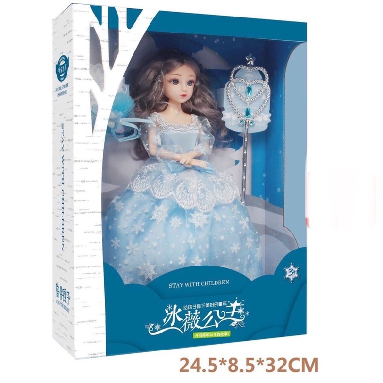 Búp bê Elsa 5D Nữ Hoàng Băng Giá  Kèm Gậy Phát Sáng Hàng Đẹp Cỡ To Tóc Mây Tết Tóc