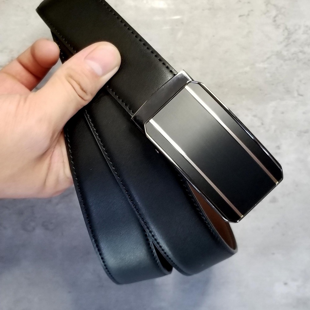 Thắt lưng da nam da bò thật mặt khóa trượt kim loại không rỉ