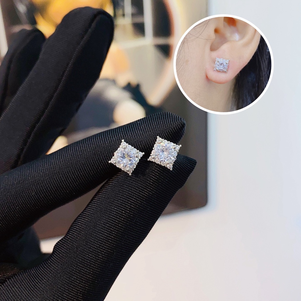 Set 3 đôi bông tai nụ sát tai y như hình xi bạch kim đính đá cao cấp có video trực tiếp về sản phẩm