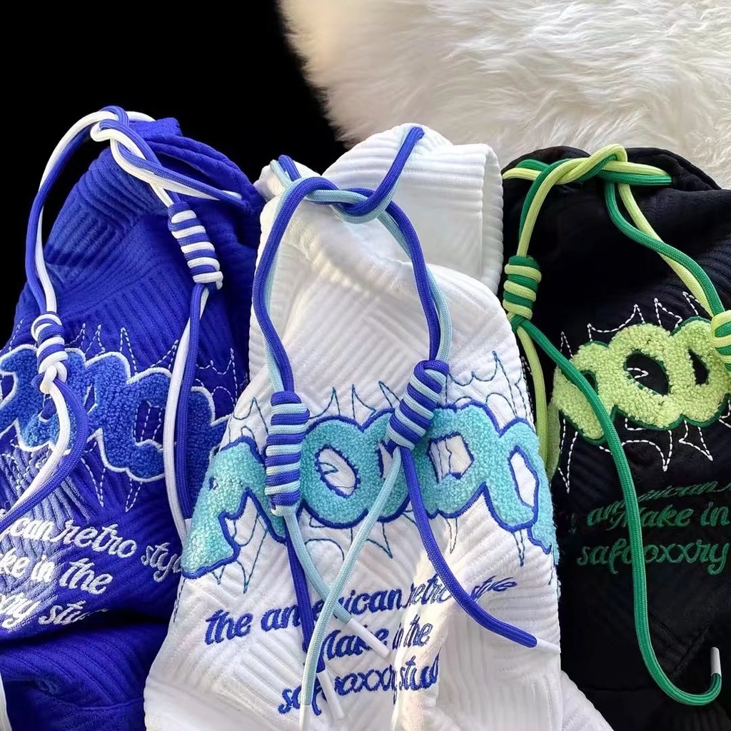 Áo hoodie AOKANG dây rút dáng rộng in chữ phong cách harajuku Hàn Quốc cho nam