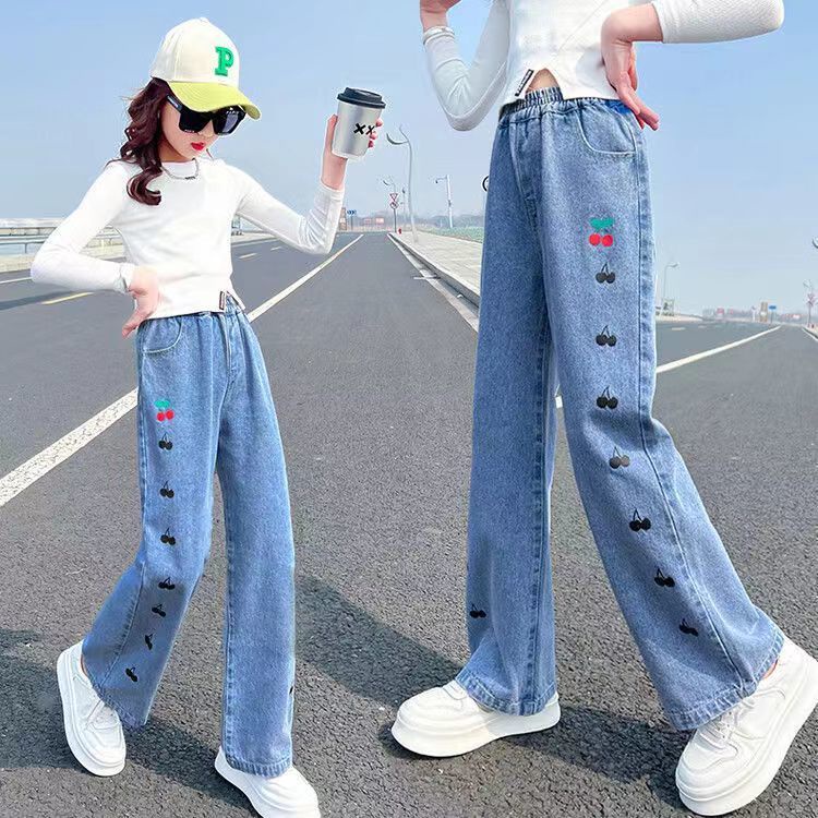 Quần Jean Ống Rộng Phong Cách Phương Tây Thời Trang Xuân Thu Cho Nữ 13 8 Tuổi