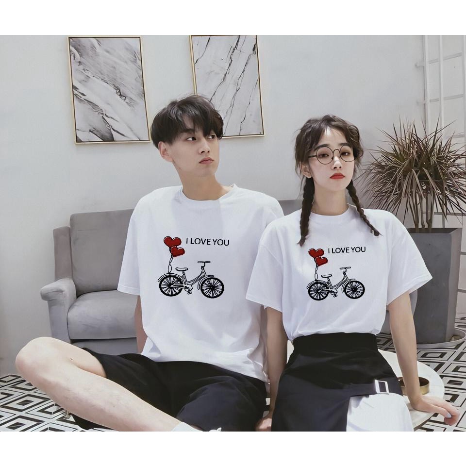 Áo cặp nam nữ, đồ đôi in hình dễ thương không bong tróc đi chơi-PINK