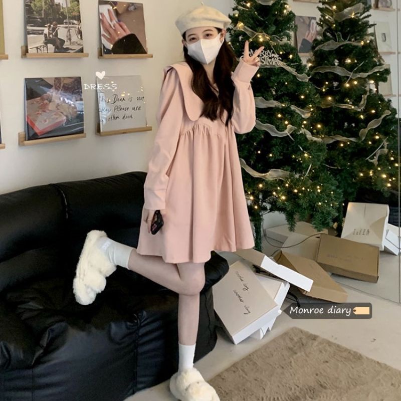 ☑Váy Tay Phồng☑Đầm Tay Dài Cổ Búp Bê Phong Cách Thời Trang Mùa Thu Pháp Hàng Mới 2022