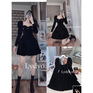 Váy nhung thiết kế tay bồng, cúp ngực