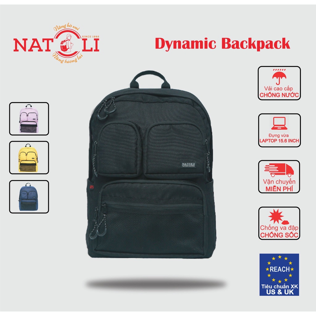 Balo du lịch nữ thời trang NATOLI vải canvas đựng laptop đi học đi chơi chống nước Dynamic Backpack
