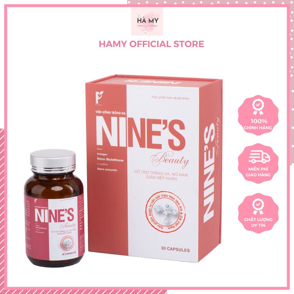 Viên Uống Trắng Da NINES BEAUTY Hộp 30 Viên Mờ Nám, Giảm Nếp Nhăn, Phục Hồi Da Cháy Nắng