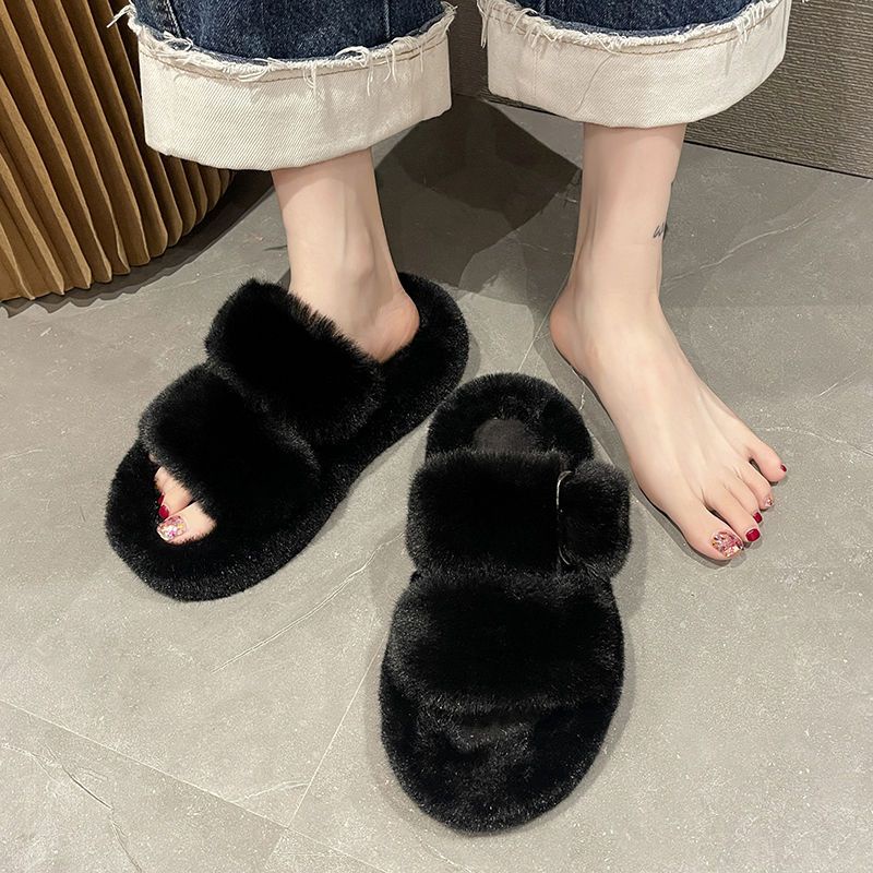 Dép Sandal Đế Dày Lót Lông Cừu Giữ Ấm Thời Trang Cho Nữ