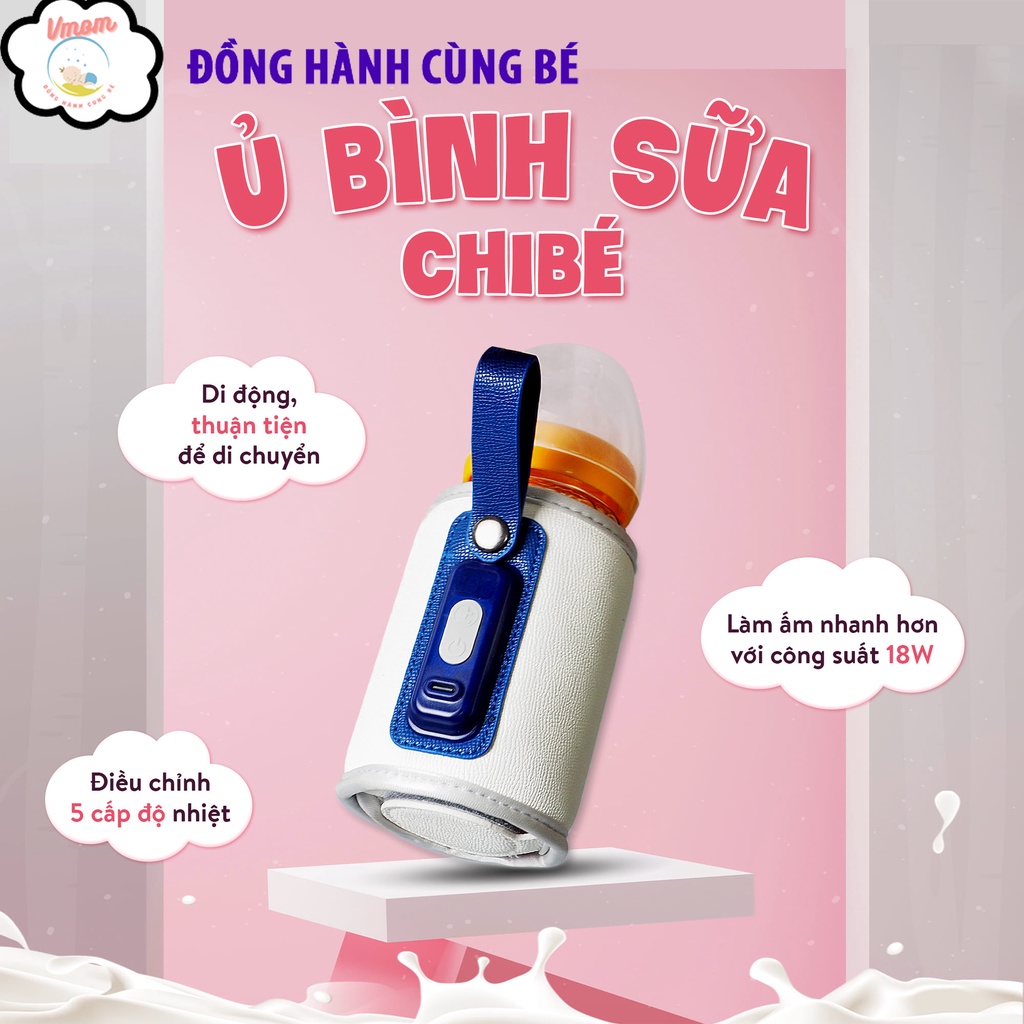 Túi ủ bình sữa di động cho bé cao cấp CHIBÉ CB016 / Túi ủ sữa màn hình cảm ứng 5 cấp độ nhiệt.