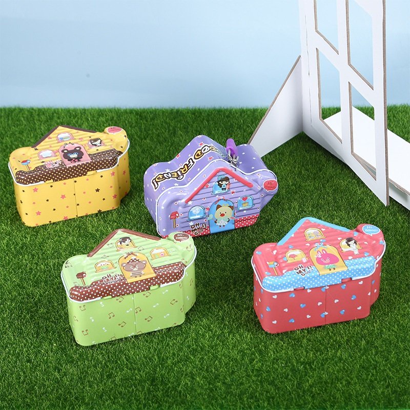 Két Sắt Ống Heo Tiết Kiệm Ngôi Nhà Ba Cửa Sổ Có Khóa Mini Cho Bé