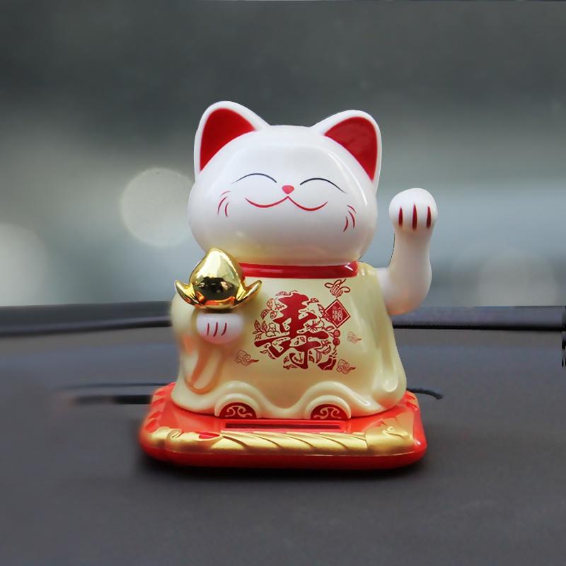 Mèo Thần Tài Phúc Lộc Thọ Di Lặc Cầm Quạt Vẫy Tay Bằng Nhựa Sử Dụng Năng Lượng Mặt Trời Thu Hút Tài Lộc-SOLEIL