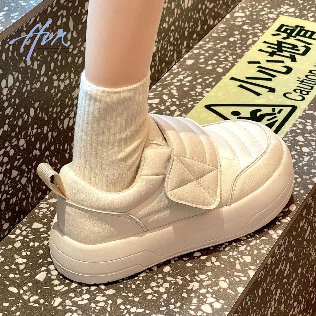 Giày Bánh Mì Khóa Dán Đế Dày Tăng Chiều Cao Mũi Tròn Bằng Lông Cừu Sữa Fufu Dễ Thương Thời Trang Thu Đông 2022 Mới Dành Cho