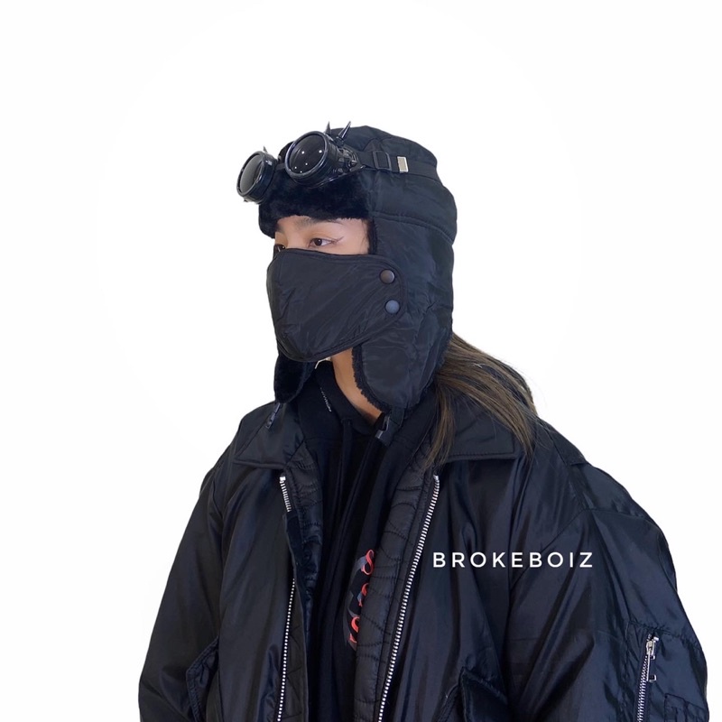 Mũ lông gắn kính phong cách Steampunk, Y2k Brokeboiz