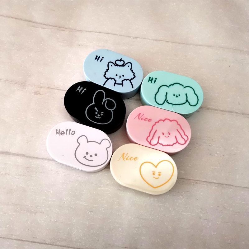 Hộp Đựng Kính Áp Tròng Hình Thỏ / Gấu / Chó / Cáo Dễ Thương Kèm Gương Soi Tiện Dụng Mang Theo Du