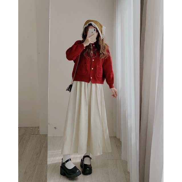 Áo cardigan len cúc ngọc 815 màu đỏ đô, đỏ đậm