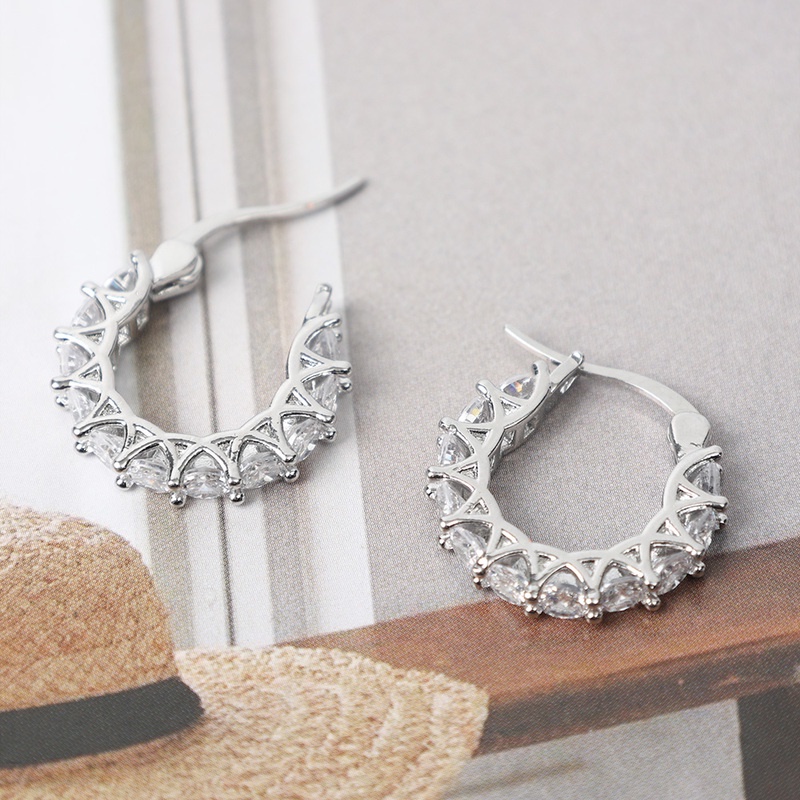 Bông Tai Tròn Đính Đá Zircon Đơn Giản Phong Cách Hàn Quốc Cho Nữ