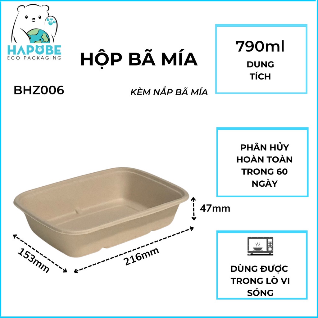 Combo 50 hộp bã mía chữ nhật 790ml BHZ006