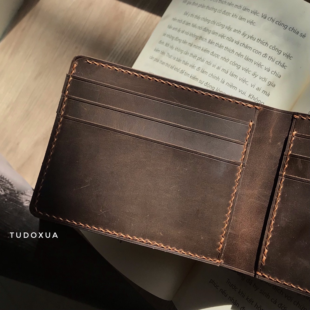 Ví da nam khắc tên theo yêu cầu, chất liệu da bò thật, tặng kèm móc khóa da,làm quà tặng sinh nhật