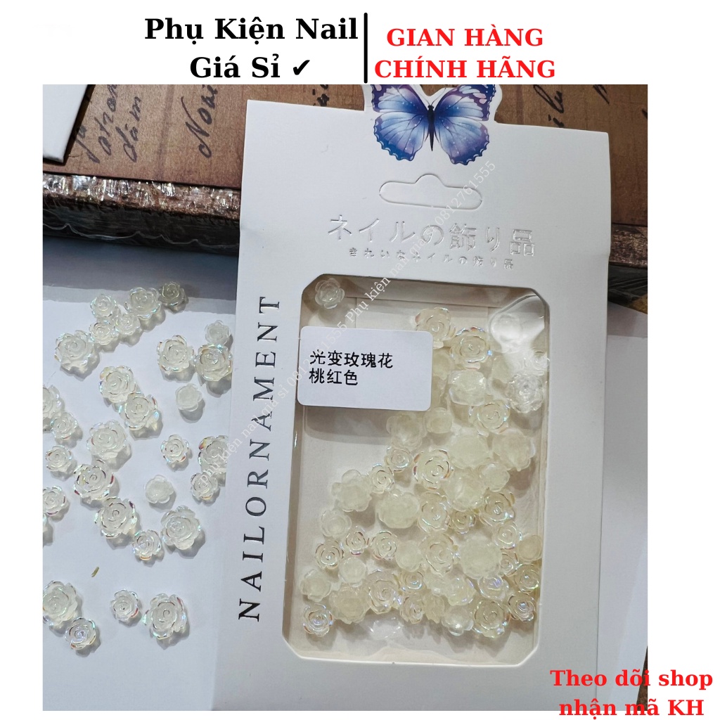 Sét charm hoa hồng màu trắng ngọc trai