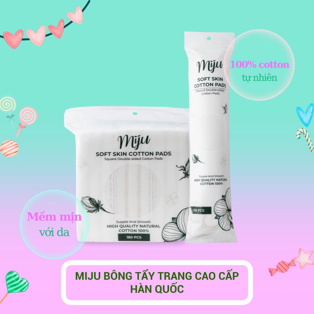 Bông tẩy trang MIJU 3 lớp dạng miếng tròn👩Cotton Pads 150 miếng👩 Siêu sạch, mềm mịn.