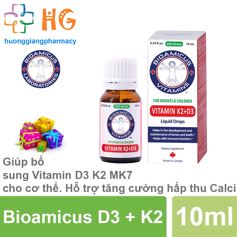 Bioamicus D3K2 giúp bổ sung Vitamin D3 K2 MK7 tăng cường hấp thu Canxi cho bé Hỗ trợ phát triển xương răng Lọ 10ml