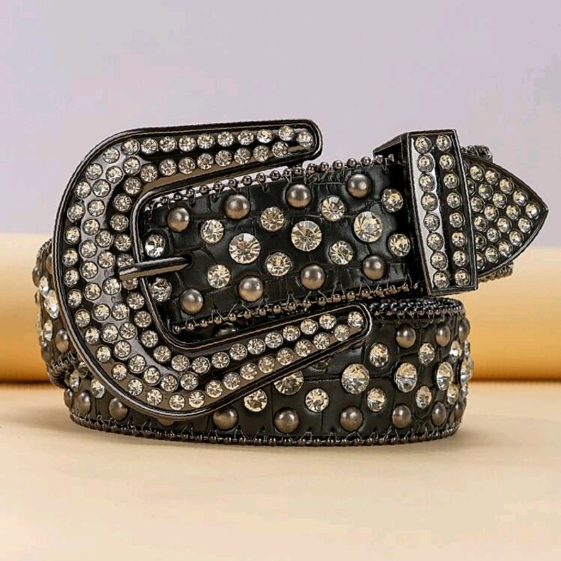 Dây nịt thắt lưng đen đính đá đinh tán dành cho nam nữ phong cách Punk, Gothic cá tính