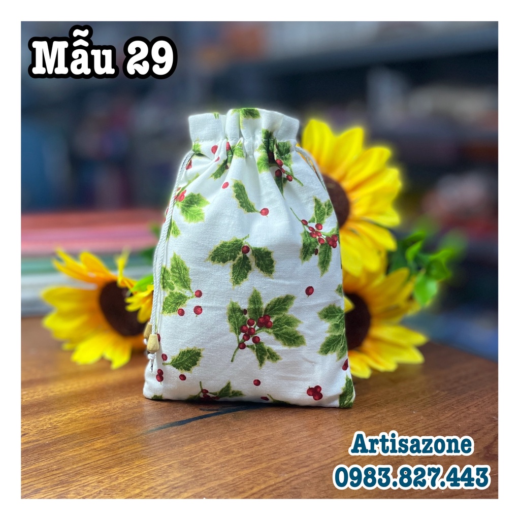 Túi vải dây rút họa tiết mini, kích thước: 10cm x 14cm - 01 chiếc -